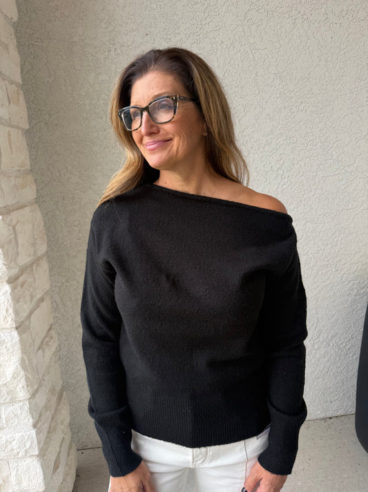 Off The Shoulder Sweater Top- BLACK
