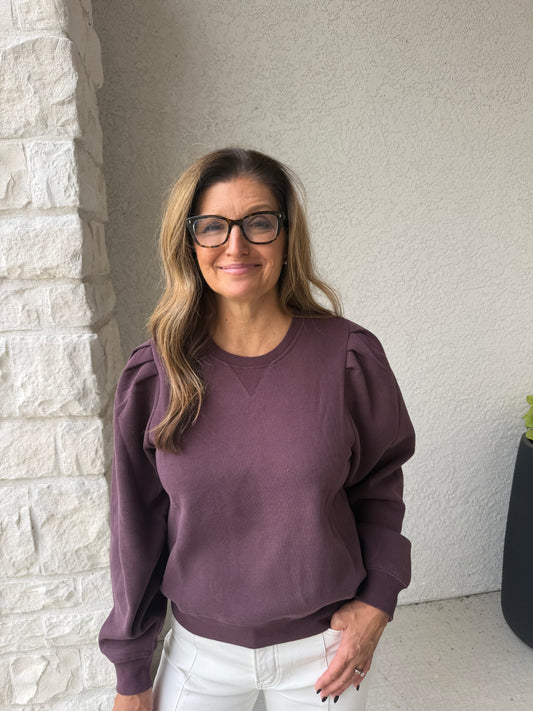 Puff Sleeve Sweatshirt- Maroon