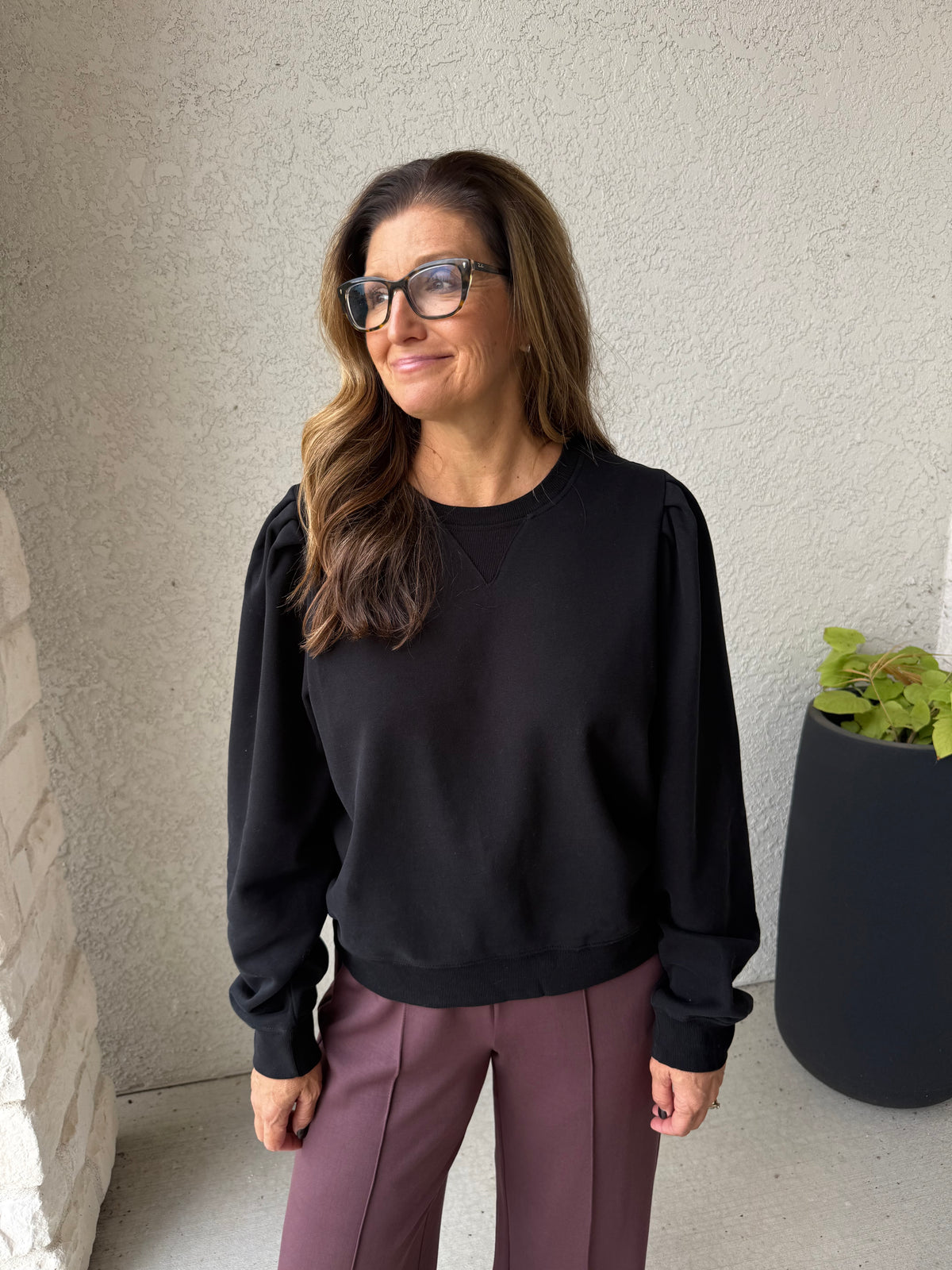 Puff Sleeve Sweatshirt: BLACK