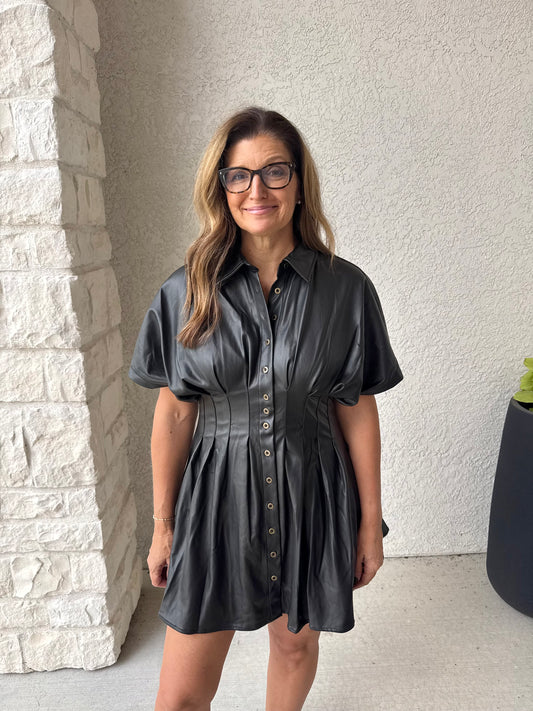 FAUX LEATHER DRESS BLACK