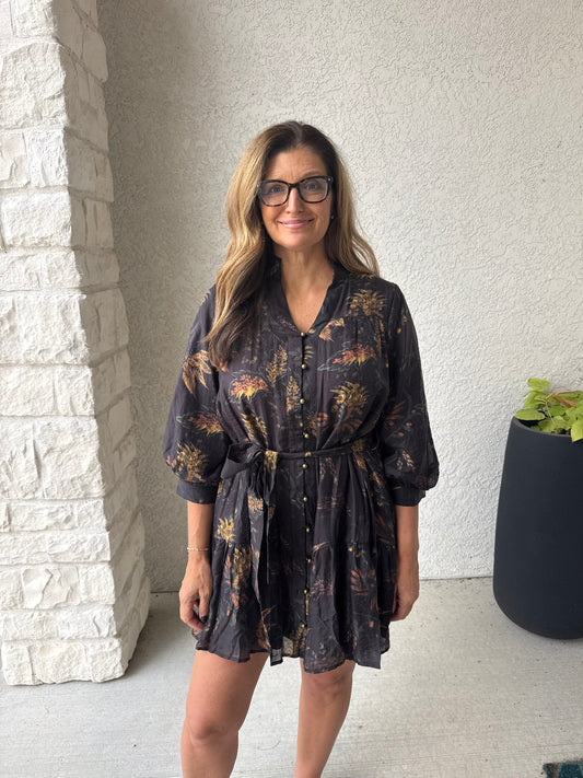 Floral Autumn Balloon sleeve Dress