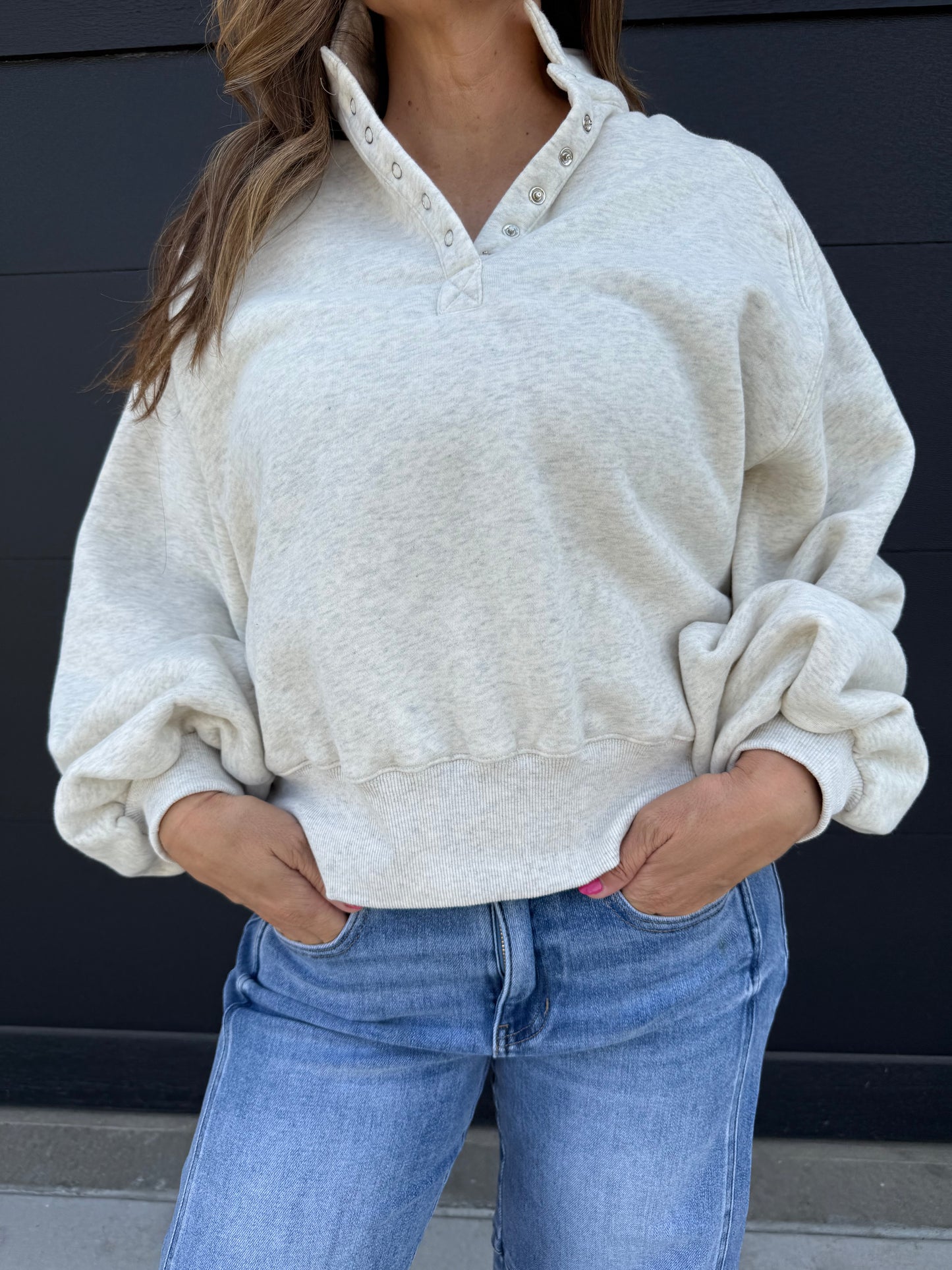 Piper Snap Button Collared Sweater: Heather Grey / S-M-L
