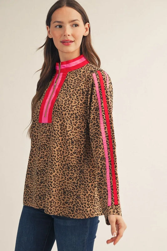 Wild side leopard Half Zip Top