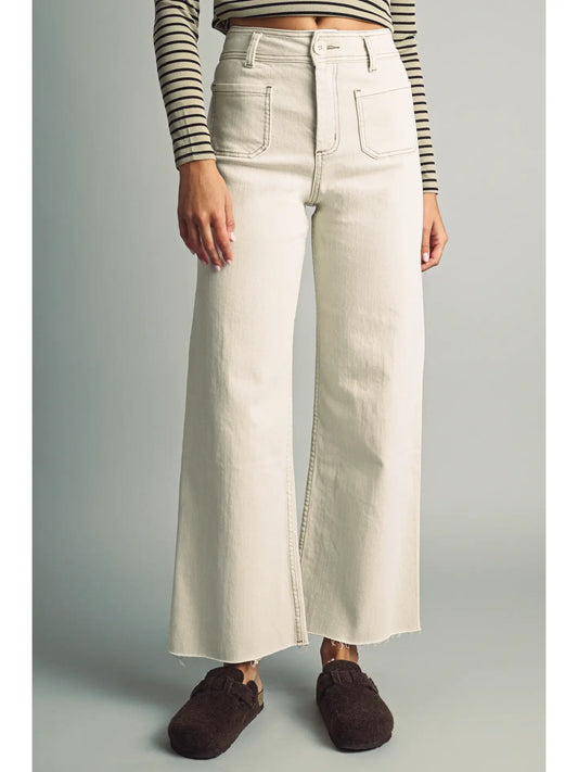 Beige Wide Leg Pants with Front Pockets