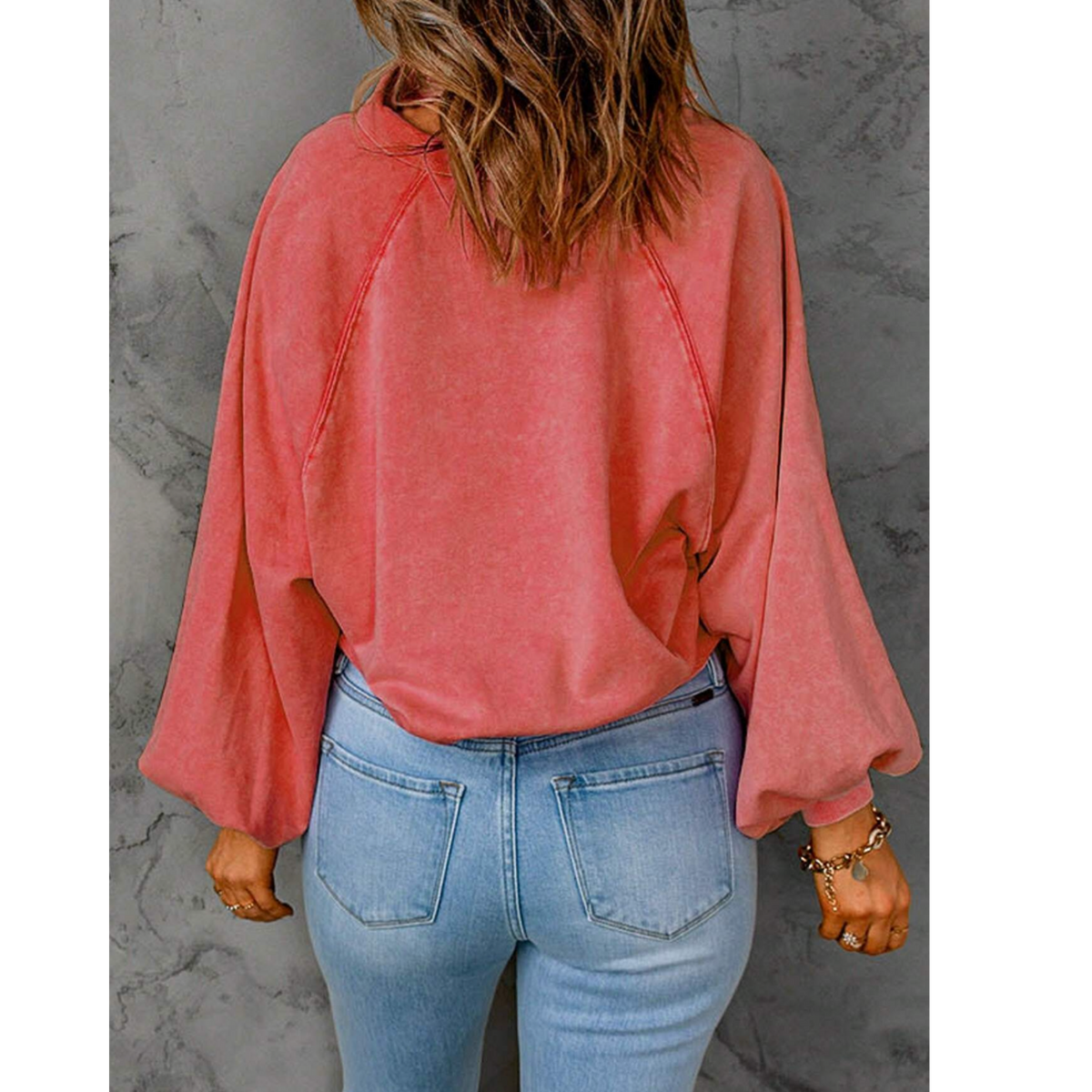 Kansas City Vintage Red Button Balloon Sleeve Pullover