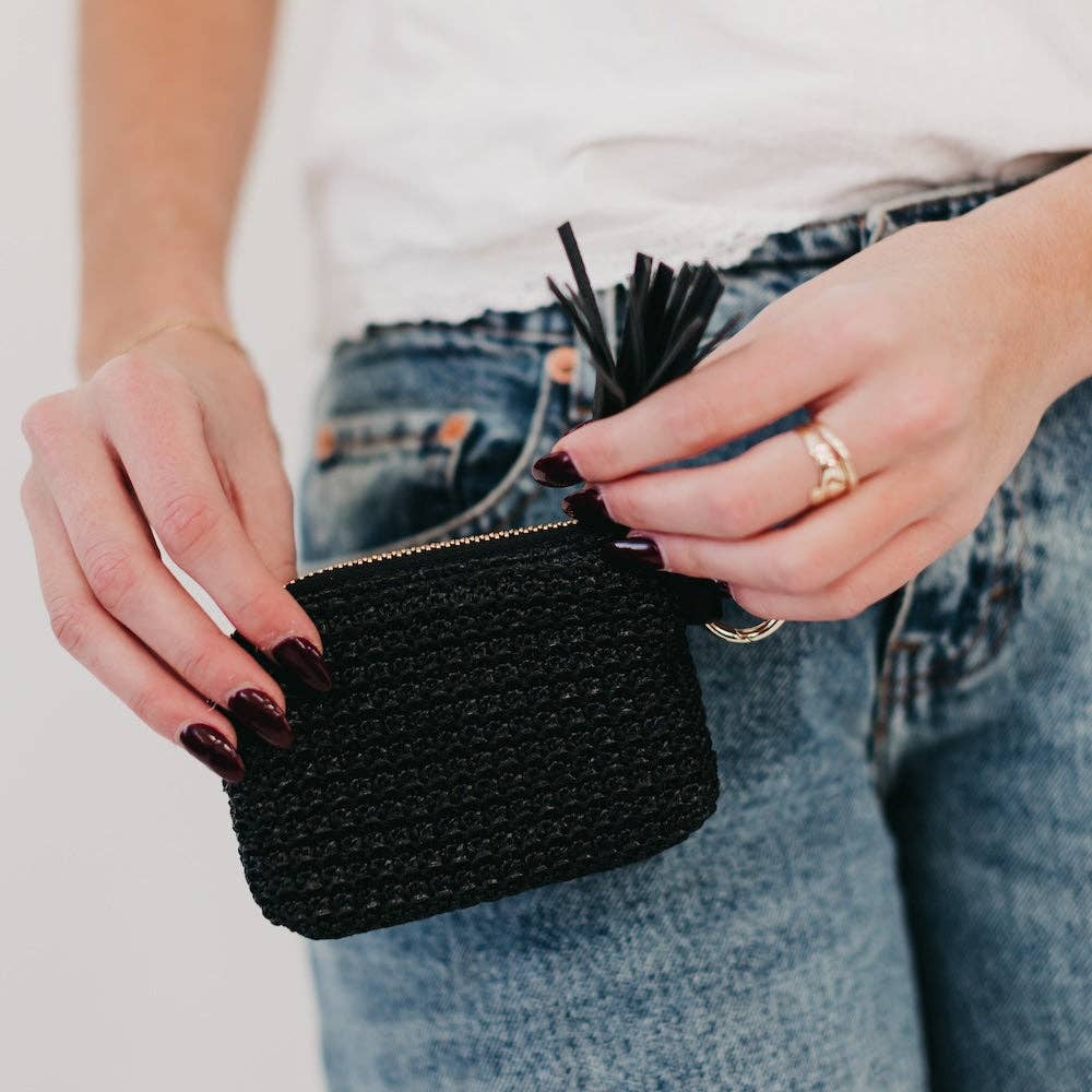 PS River Raffia Clippable Card Holder Wallet: Black