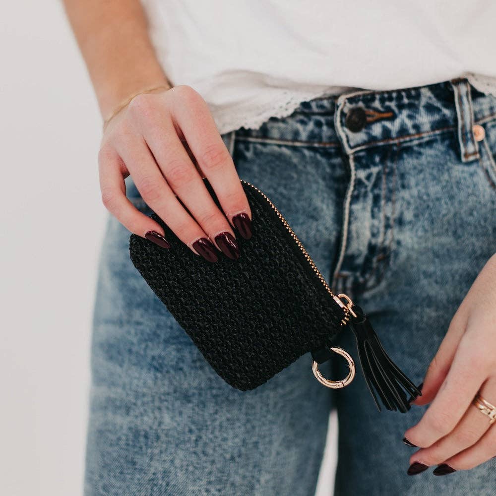 PS River Raffia Clippable Card Holder Wallet: Black