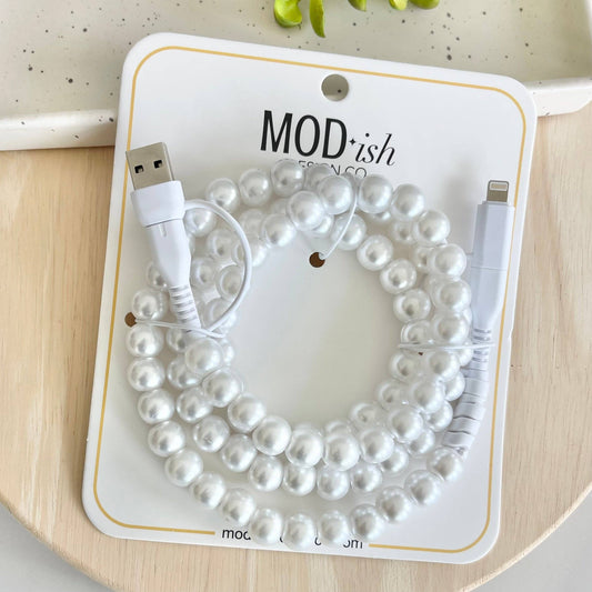 Beaded Phone Charger - Pearl 3 FT
