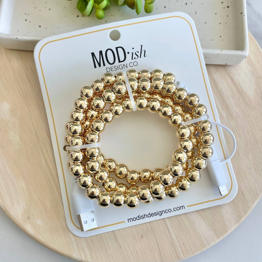 Beaded Phone Charger - Gold 3 FT